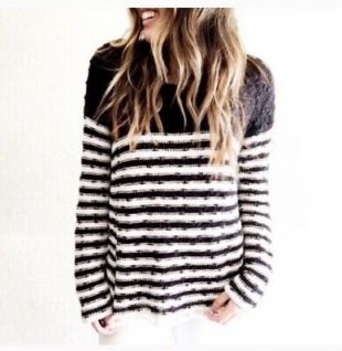 Free People - Free People Pull à rayures en crochet Pullover Sweater ...