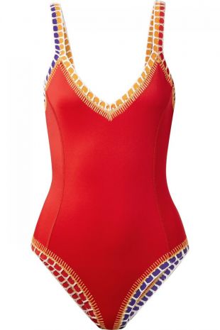 Kiini Beachwear Red - Womens Kaia crochet-trimmed swimsuit Red ~ Maria Murnau