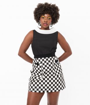 Smak Parlour Black & White Checkered Mod Skirt