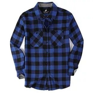 Mens Button Down Shirts Regular Fit Long Sleeve Casual Plaid Flannel Shirt, Blue/Black