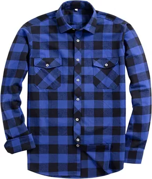 Men's Button Down Regular Fit Long Flannel Shirt in blue