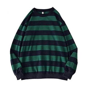 Men's Autumn Sweatshirt Casual Sports Jacket Sweater Fashion Striped Round Neck Comfortable Sports Long Sleeves Outdoor Army Green