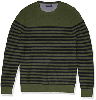Nautica Men's Stripe Knit Sweater, Pine Forest, Large