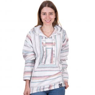 Orizaba Original Drug Rug - White Red Gold Turquoise Diamond