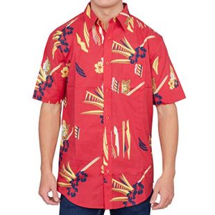 Scarface Tony Montana Hawaiian Adult Costume Button Up Shirt Red
