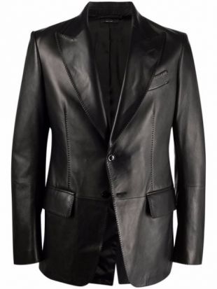 Blazer En Cuir à Simple Boutonnage