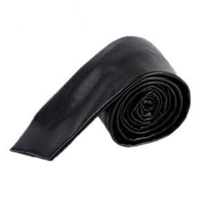 Hello Tie Men's Skinny Tie Handmade PU Leather Black Narrow Necktie