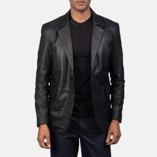 Mens Black Leather Blazer Jacket, Hand Made Black Leather Black With Notch Collar Mens leather Jacket | Top Quality Jackets for Winter
