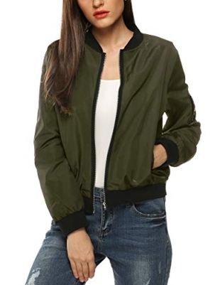 Zeagoo Womens Classic Quilted Jacket Short Bomber Jacket Coat, # Army Green, Small