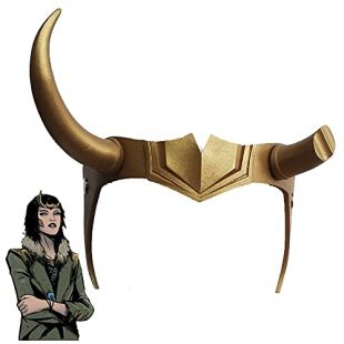 Lady Loki Helm Sylvie Horn Maske – PVC Cosplay Kopfbedeckung Gelb – Halloween Kostüm Zubehör