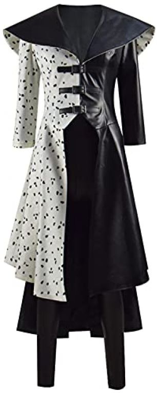 Women Cruella Deville Costume Coat Dress Full Set Outfits for Halloween Cosplay (X-Large, Adult 2)