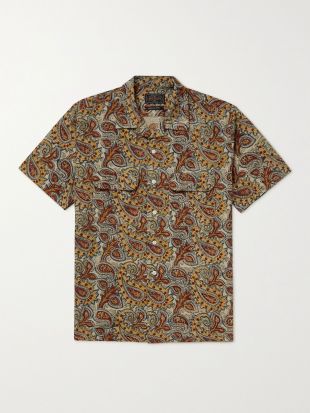 Slim-Fit Convertible-Collar Paisley-Print Cotton-Poplin Shirt