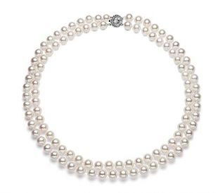 Double Strand White Freshwater Cultured Pearl Necklace for Women AA+ Quality Sterling Silver 18" (6-6.5mm) - PremiumPearl