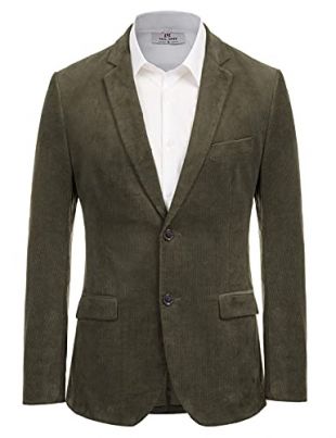 Mens Casual Corduroy Suit Blazer Jacket Slim Fit Two Button Sport Coat Olive S