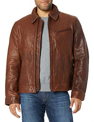 Lucky Brand - Lucky Brand Men's Aviator Leather Jacket, Cognac, XL