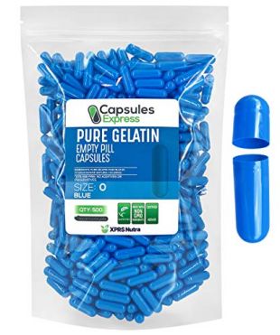 XPRS Nutra Size 0 Empty Capsules - 500 Count Empty Gelatin Capsules - Capsules Express Empty Pill Capsules - DIY Capsule Filling - Pure Bovine Pill Capsules Empty Gel Caps (Blue)