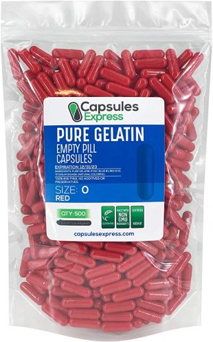 XPRS Nutra Size 0 Empty Capsules - 1000 Count Empty Gelatin Capsules - Capsules Express Empty Pill Capsules - DIY Capsule Filling - Pure Bovine Pill Capsules Empty Gel Caps (Red)