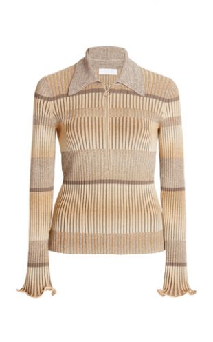 Allyson Striped Ribbed-Knit Polo Shirt