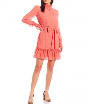 Alex Marie - Alex Marie Posie Clip Dot Mockneck Long Sleeve Dress