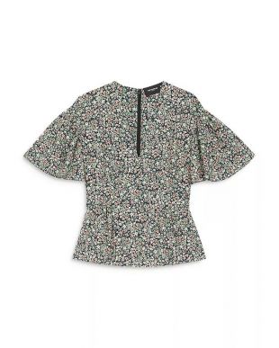 The Kooples Floral Flowing Frilly Peplum Top