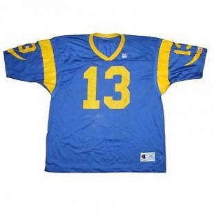 NFL Rams blue and Yellow jersey worn by Kurt Warner (Zachary Levi