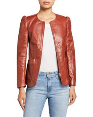Zip-Front Patch-Pocket Leather Jacket
