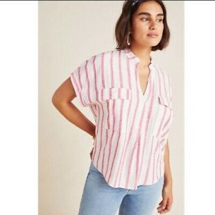 Maeve Anthropologie Striped Pink Linen Blend
