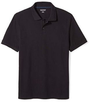 Amazon Essentials Men's Slim-Fit Cotton Pique Polo Shirt, Black, Large