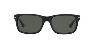 Persol PO3048S Rectangular Sunglasses, Black/Green Polarized, 58 mm