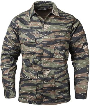Mens Army Military Battle Dress Uniform BDU Shirt Camo Top Jacket (Tiger Stripe Camo,Size XL)