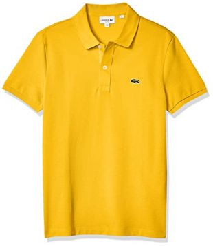 Lacoste Men's Classic Pique Slim Fit Short Sleeve Polo Shirt, CORNMEAL Yellow, Large