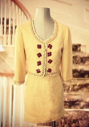 skirt suit with heart shaped buttons