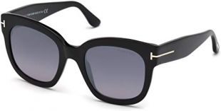 FT0613 Beatrix-02 01C 52MM Shiny Black, Palladium T Logo/ Gradient Smoke Flash Silver Geometric Sunglasses for Women + FREE Complimentary Eyewear Kit