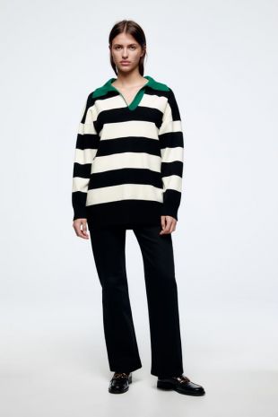 STRIPED OVERSIZED POLO SWEATER