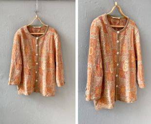 Vintage années 90 Orange Wool Cardigan Orange Boho Jacket