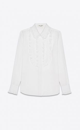 Frilled shirt in striped cotton voile | Saint Laurent __locale_country__ | YSL.com
