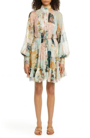 Zimmermannwear - Wavelength Mixed Print Long Sleeve Silk Minidress
