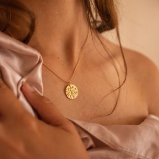 14K Gold Goddess Pendant Necklace, Gold Medallion Necklace for Women, Gold Coin Necklace, Gold Disc Necklace, Long Gold Layer Necklace EB3