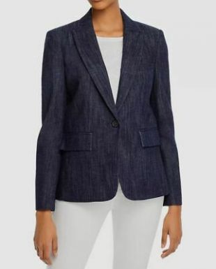 Blue Anilah One-Button Denim Peak-Lapel Jacket Blazer