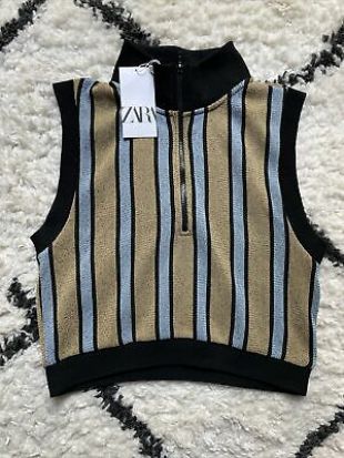 Stripe Zip Front Knit Vest Top