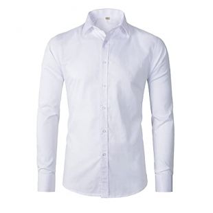 Beninos Men's Dress Shirt Fitted Poplin Solid (5618 White, M)