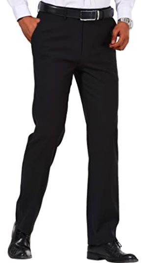 Men's Cozy Hidden Expandable Waist Dress Pants | Premium Stretch Texture Weave Work to Weekend Pant(Flat Front,Black,30W×30L)