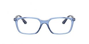 Ray-Ban RX7176 Rectangular Prescription Eyeglass Frames, Transparent Blue, 52 mm