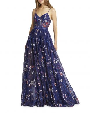 Mac Duggal - Floral-Embroidered Sweetheart Sleeveless Bustier Gown