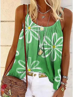 boho - Women's Floral Theme Camisole Blouse Tank Top Floral Graphic ...