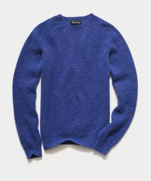 Harley Brushed Lambswool Solid Crewneck in Blue