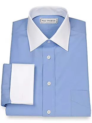 Paul Fredrick Men's Slim Fit Cotton Broadcloth White Spread Collar Dress Shirt, Size 18.0/35