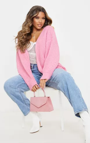 Cardigan ample à grosse maille rose