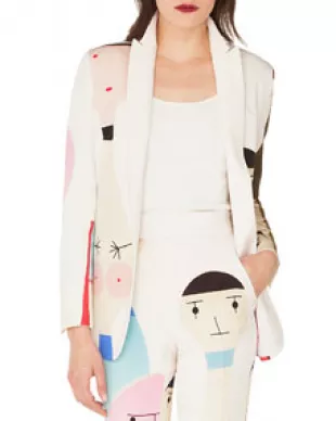 Akris Salvador No-Closure Doll-Print Silk Crepe Jacket