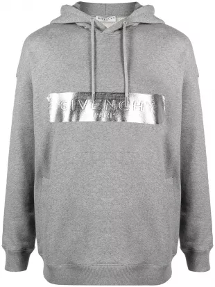Givenchy brushed logo cotton hoodie in grey worn by Brayden Weston